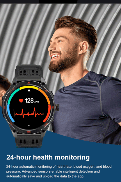 Smartwatch Militar 2025 – GPS, Bússola, Lanterna, 10ATM e Bateria 1000mAh