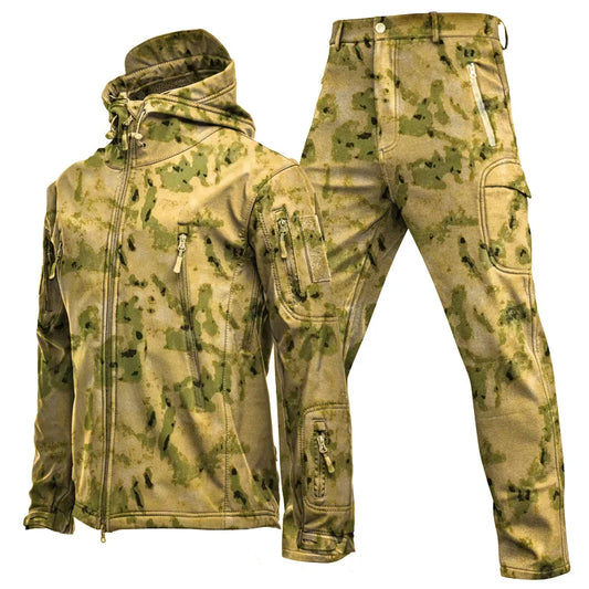 Conjunto Masculino Inverno – Jaqueta Tática com Capuz à Prova d’Água + Calça Cargo, Forro Fleece, Ideal para Trilhas, Caça e Atividades ao Ar Livre