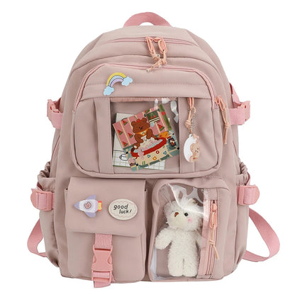 Mochila Feminina Impermeável Multi-Bolsos – Estilo Kawaii para Escola, Faculdade e Laptop