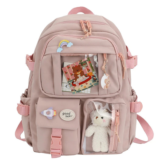 Mochila Feminina Impermeável Multi-Bolsos – Estilo Kawaii para Escola, Faculdade e Laptop