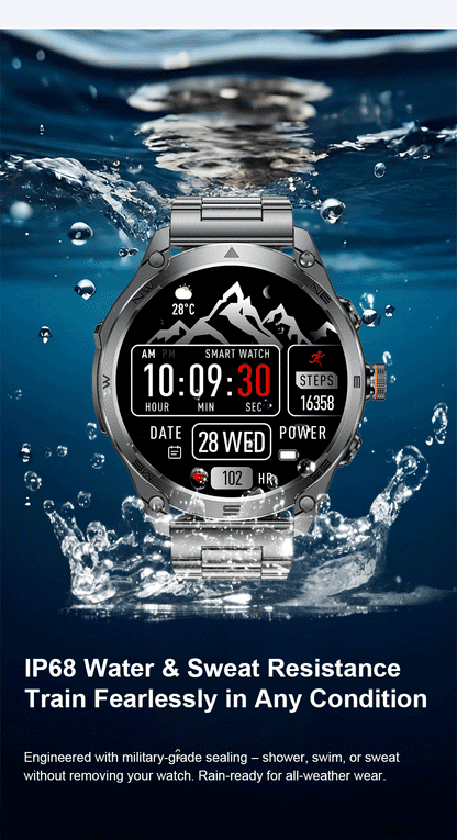 Smartwatch Militar 2025 – GPS, Bússola, Lanterna, 10ATM e Bateria 1000mAh