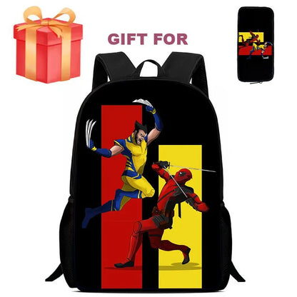 Mochila Infantil Deadpool & Wolverine com Estojo – Conjunto 2 Peças, Durável para Escola e Jardim de Infância