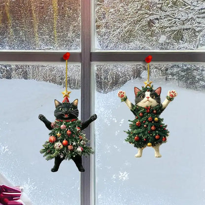 Pingente de Gato Natalino – Enfeite Acrílico 2D para Árvore de Natal e Ano Novo 2025