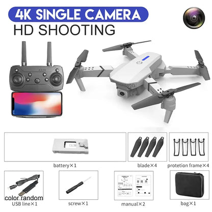 Drone Profissional E88Pro 4K – Câmera Dupla HD, Grande Angular, Dobrável com Wi-Fi FPV