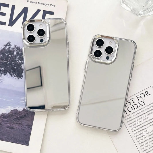 Capa de Celular Espelhada Luxo – Acrílico Resistente com Acabamento Metalizado p/ iPhone 11 ao 17 Pro Max
