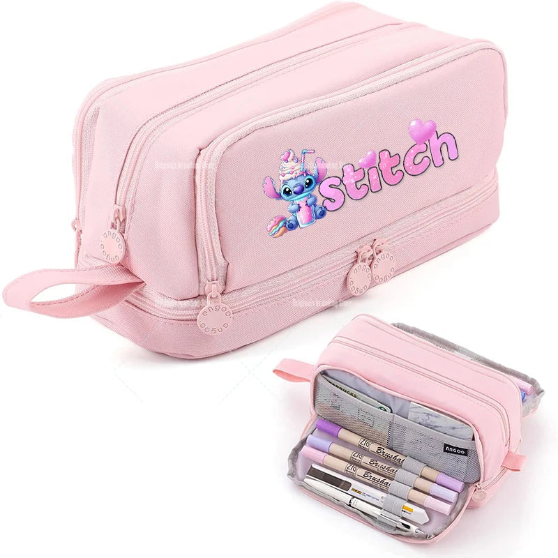 Estojo Disney Stitch de Grande Capacidade – Oxford Resistente, Portátil e Organizador para Escola e Escritório