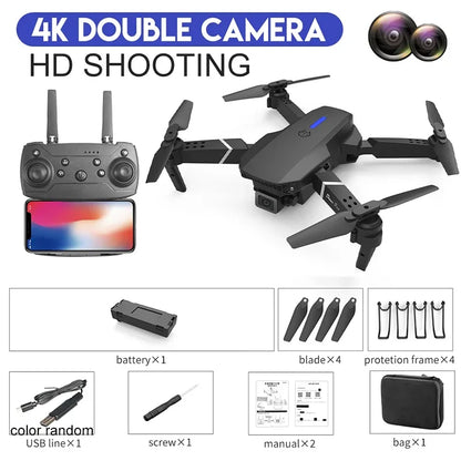 Drone Profissional E88Pro 4K – Câmera Dupla HD, Grande Angular, Dobrável com Wi-Fi FPV