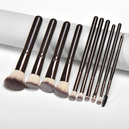 Kit com 10 Pincéis de Maquiagem – Completo para Base, Pó Solto, Blush, Corretivo e Sombra