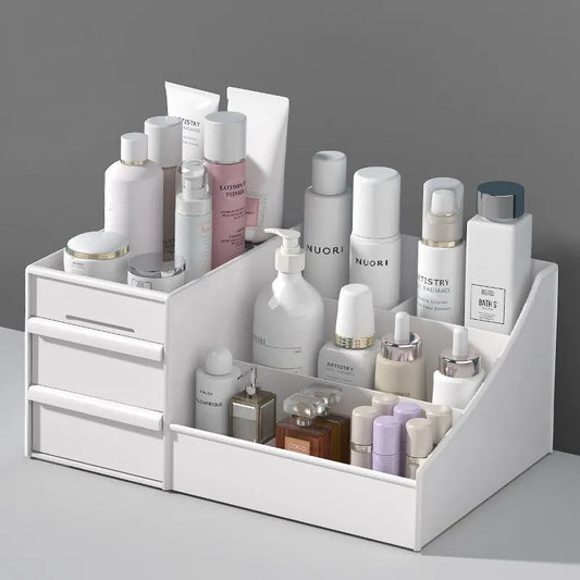 Caixa Organizadora Branca em Plástico – Ideal para Maquiagem, Cosméticos e Skincare na Penteadeira ou Escrivaninha