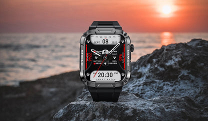 Smartwatch Militar 2025 – GPS, Chamadas BT, Fitness, À Prova d’Água, Compatível Android e iOS