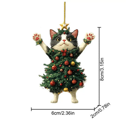 Pingente de Gato Natalino – Enfeite Acrílico 2D para Árvore de Natal e Ano Novo 2025