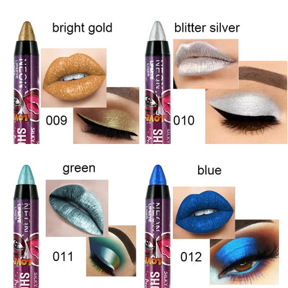 Lápis 2 em 1 Sombra e Batom – À Prova d’Água, Longa Duração e Efeito Glitter