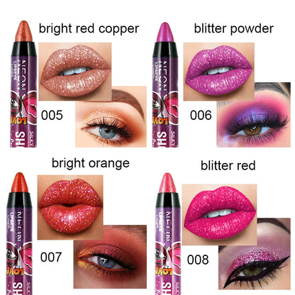 Lápis 2 em 1 Sombra e Batom – À Prova d’Água, Longa Duração e Efeito Glitter