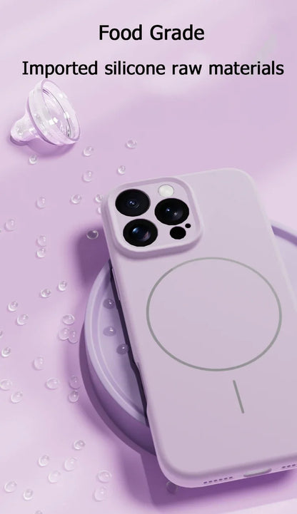 Capa de Celular em Silicone Líquido com MagSafe – Proteção Magnética p/ iPhone 11 ao 16 Pro Max