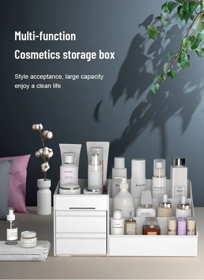Caixa Organizadora Branca em Plástico – Ideal para Maquiagem, Cosméticos e Skincare na Penteadeira ou Escrivaninha
