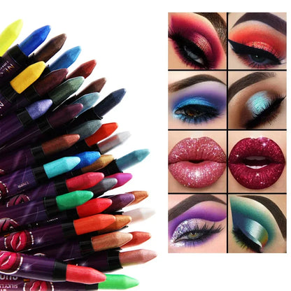 Lápis 2 em 1 Sombra e Batom – À Prova d’Água, Longa Duração e Efeito Glitter