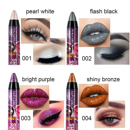Lápis 2 em 1 Sombra e Batom – À Prova d’Água, Longa Duração e Efeito Glitter