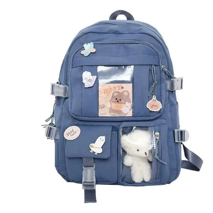 Mochila Feminina Impermeável Multi-Bolsos – Estilo Kawaii para Escola, Faculdade e Laptop