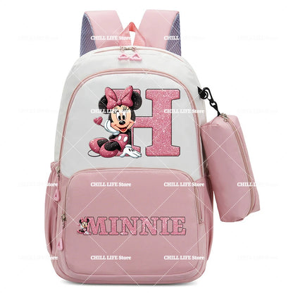 Conjunto Infantil 2 Peças Disney Mickey & Minnie – Mochila Grande com Estojo, Estilo Cartoon, Ideal para Escola