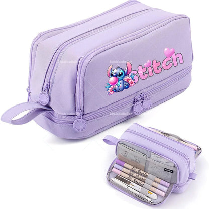 Estojo Disney Stitch de Grande Capacidade – Oxford Resistente, Portátil e Organizador para Escola e Escritório
