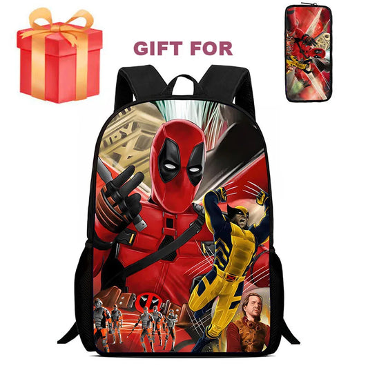 Mochila Infantil Deadpool & Wolverine com Estojo – Conjunto 2 Peças, Durável para Escola e Jardim de Infância