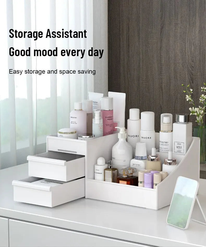 Caixa Organizadora Branca em Plástico – Ideal para Maquiagem, Cosméticos e Skincare na Penteadeira ou Escrivaninha