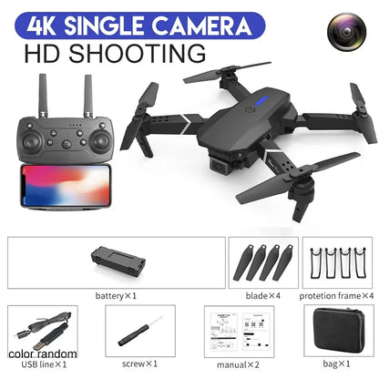 Drone Profissional E88Pro 4K – Câmera Dupla HD, Grande Angular, Dobrável com Wi-Fi FPV