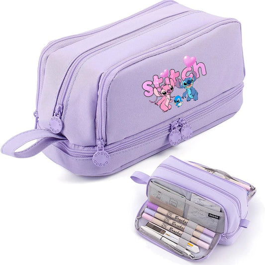 Estojo Disney Stitch de Grande Capacidade – Oxford Resistente, Portátil e Organizador para Escola e Escritório