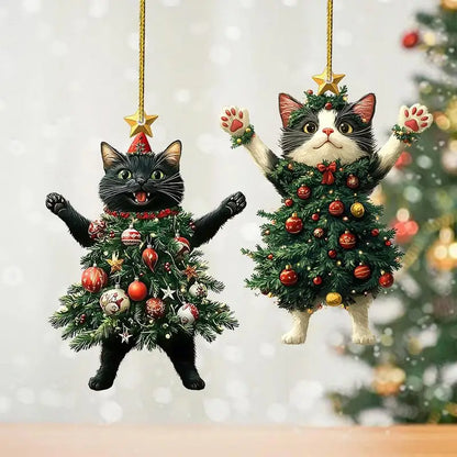 Pingente de Gato Natalino – Enfeite Acrílico 2D para Árvore de Natal e Ano Novo 2025