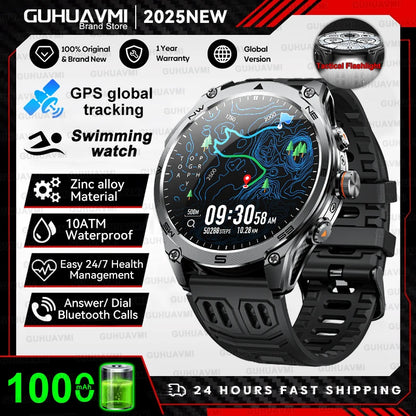 Smartwatch Militar 2025 – GPS, Bússola, Lanterna, 10ATM e Bateria 1000mAh