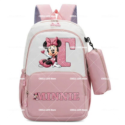 Conjunto Infantil 2 Peças Disney Mickey & Minnie – Mochila Grande com Estojo, Estilo Cartoon, Ideal para Escola