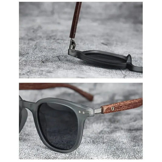 Óculos de Sol Retrô Madeira Estilo Wood Grain – Lentes Polarizadas com Proteção UV, Unissex para Ciclismo, Passeios ao Ar Livre e Urbano