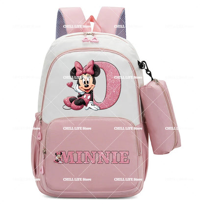 Conjunto Infantil 2 Peças Disney Mickey & Minnie – Mochila Grande com Estojo, Estilo Cartoon, Ideal para Escola