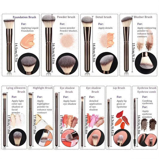 Kit com 10 Pincéis de Maquiagem – Completo para Base, Pó Solto, Blush, Corretivo e Sombra