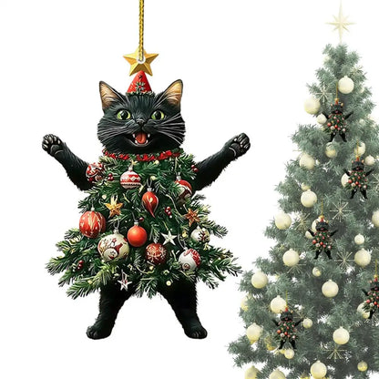 Pingente de Gato Natalino – Enfeite Acrílico 2D para Árvore de Natal e Ano Novo 2025