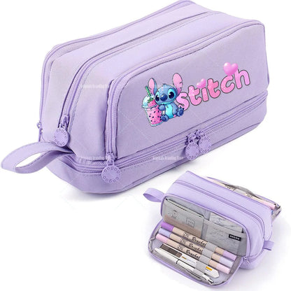 Estojo Disney Stitch de Grande Capacidade – Oxford Resistente, Portátil e Organizador para Escola e Escritório