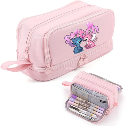 Estojo Disney Stitch de Grande Capacidade – Oxford Resistente, Portátil e Organizador para Escola e Escritório