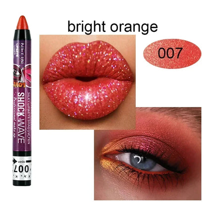 Lápis 2 em 1 Sombra e Batom – À Prova d’Água, Longa Duração e Efeito Glitter