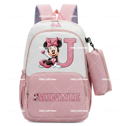 Conjunto Infantil 2 Peças Disney Mickey & Minnie – Mochila Grande com Estojo, Estilo Cartoon, Ideal para Escola