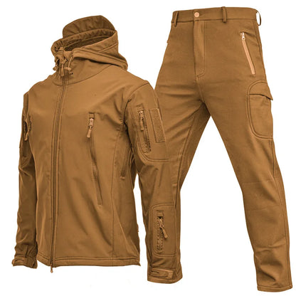 Conjunto Masculino Inverno – Jaqueta Tática com Capuz à Prova d’Água + Calça Cargo, Forro Fleece, Ideal para Trilhas, Caça e Atividades ao Ar Livre