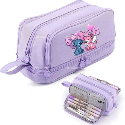 Estojo Disney Stitch de Grande Capacidade – Oxford Resistente, Portátil e Organizador para Escola e Escritório