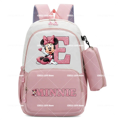 Conjunto Infantil 2 Peças Disney Mickey & Minnie – Mochila Grande com Estojo, Estilo Cartoon, Ideal para Escola