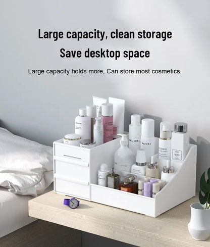 Caixa Organizadora Branca em Plástico – Ideal para Maquiagem, Cosméticos e Skincare na Penteadeira ou Escrivaninha