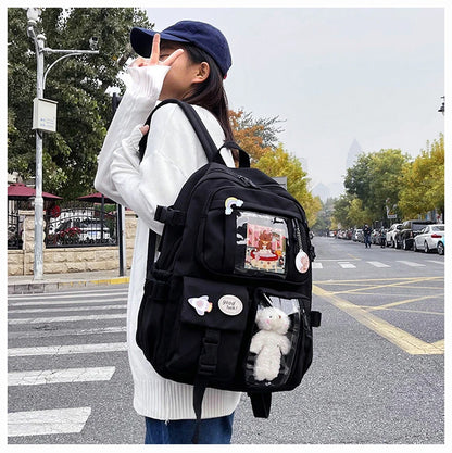 Mochila Feminina Impermeável Multi-Bolsos – Estilo Kawaii para Escola, Faculdade e Laptop