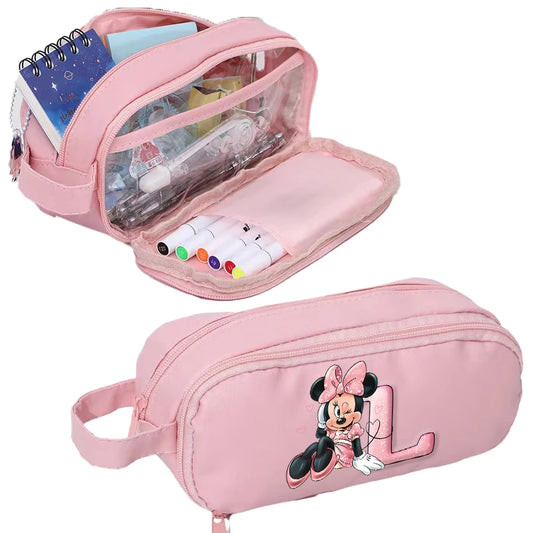 Estojo Disney Minnie Mouse – Organizador  Grande e Prático para Escola com Inicial do Nome .