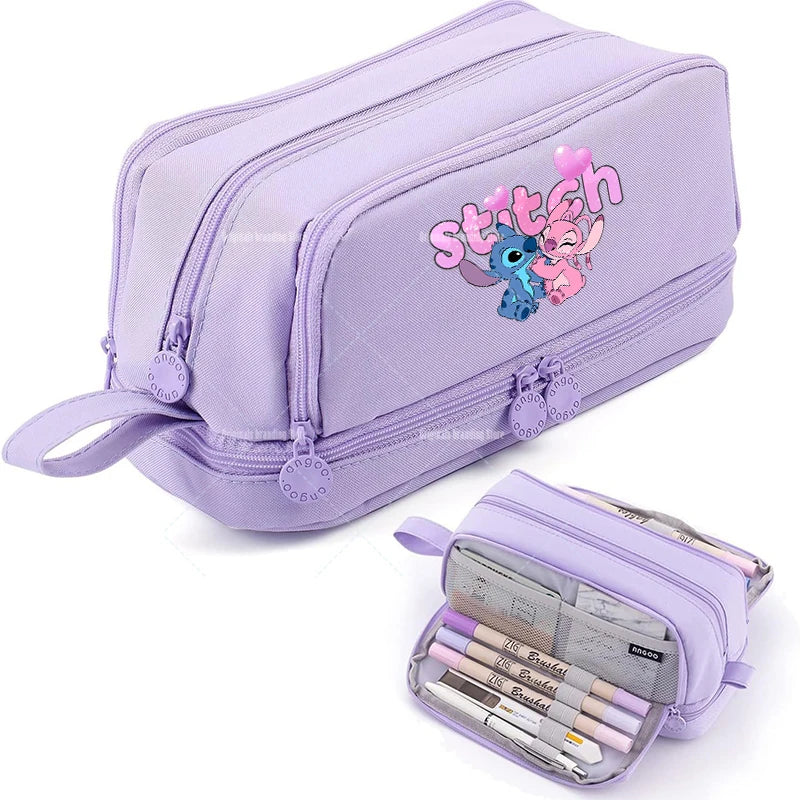 Estojo Disney Stitch de Grande Capacidade – Oxford Resistente, Portátil e Organizador para Escola e Escritório