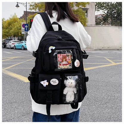 Mochila Feminina Impermeável Multi-Bolsos – Estilo Kawaii para Escola, Faculdade e Laptop