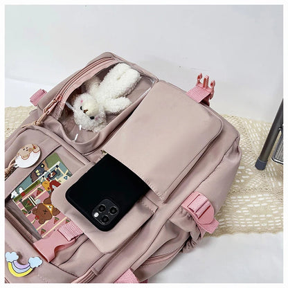 Mochila Feminina Impermeável Multi-Bolsos – Estilo Kawaii para Escola, Faculdade e Laptop