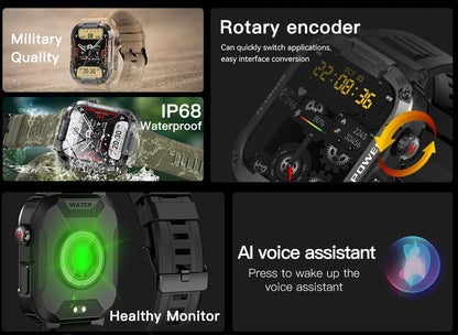 Smartwatch Militar 2025 – GPS, Chamadas BT, Fitness, À Prova d’Água, Compatível Android e iOS