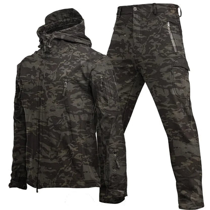 Conjunto Masculino Inverno – Jaqueta Tática com Capuz à Prova d’Água + Calça Cargo, Forro Fleece, Ideal para Trilhas, Caça e Atividades ao Ar Livre